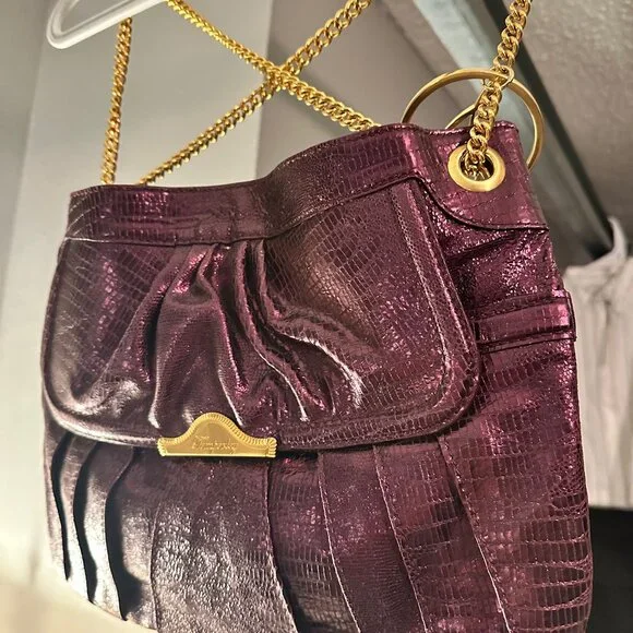 Temperley London Metallic Plum Embossed Leather Chain Shoulder Bag NWOT - Picture 2 of 16